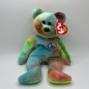 TY Beanie Baby Peace 1996 Pastel Tie Dye Bear W/ Tag Plush Toy